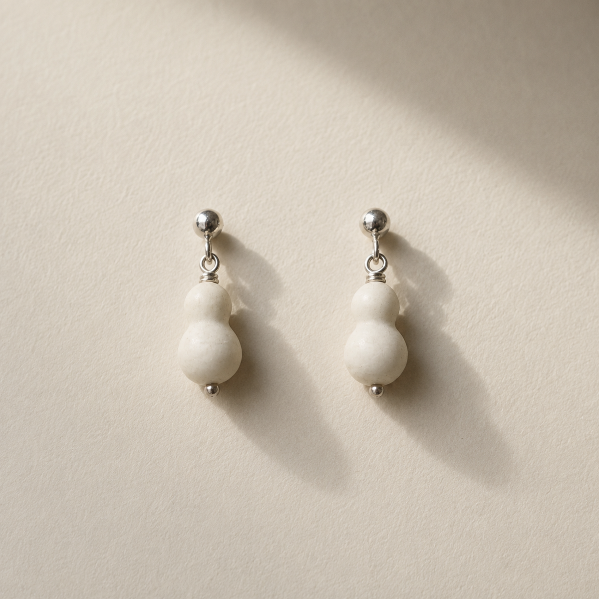 Zizai Gourd Sterling Silver & Bone Drop Earrings