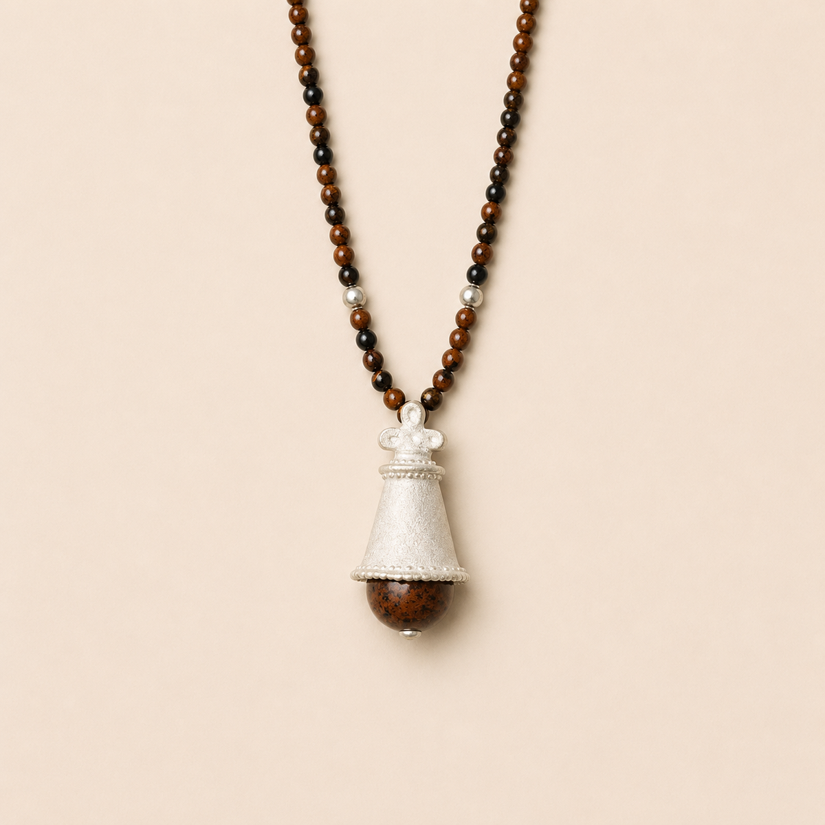 Jingsi Bell Sterling Silver Golden Swan Stone Beaded Pendant Necklace