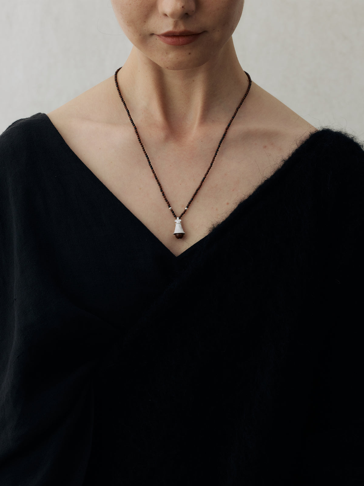 Jingsi Bell Sterling Silver Golden Swan Stone Beaded Pendant Necklace
