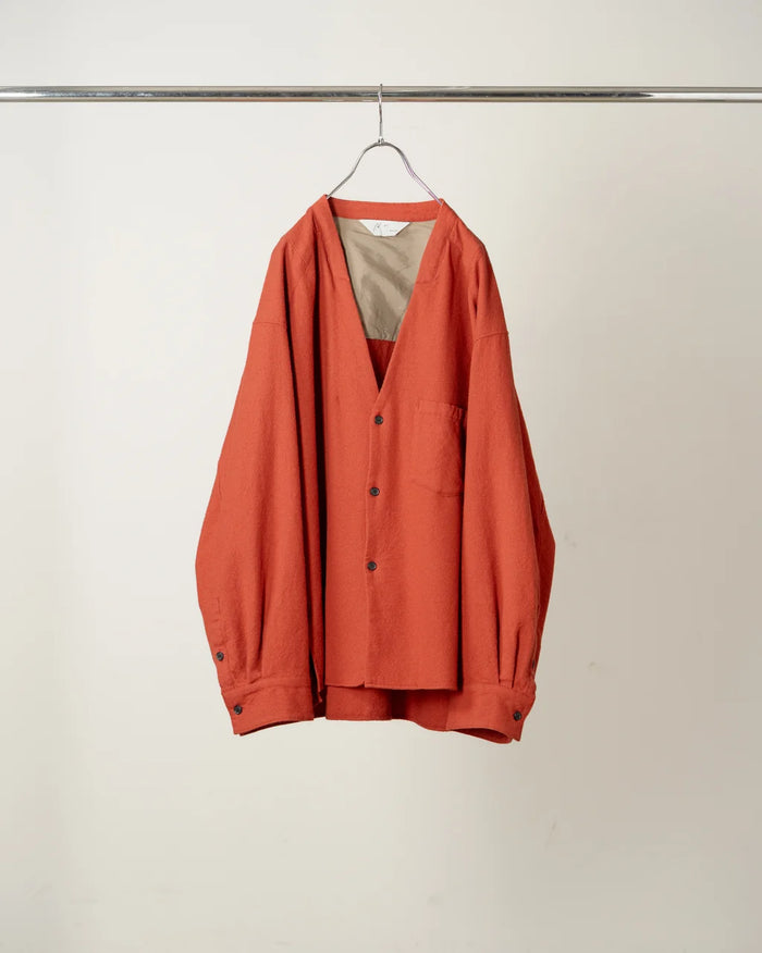 Shrink Wool No-Collar Tailored Shirt