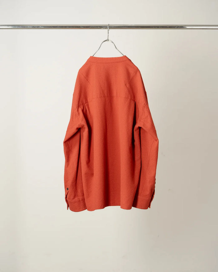 Shrink Wool No-Collar Tailored Shirt