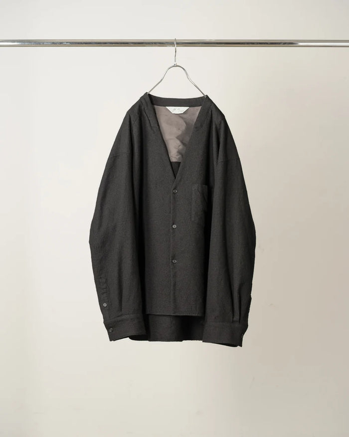 Shrink Wool No-Collar Tailored Shirt