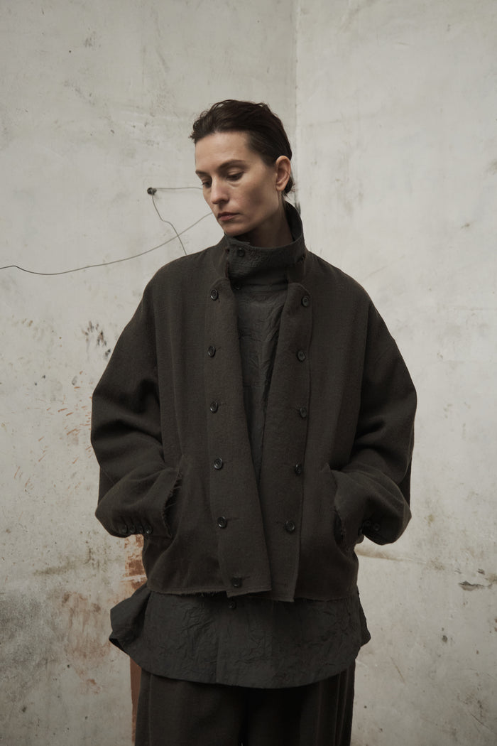 Double-Breasted Stand Collar Cropped Jacket