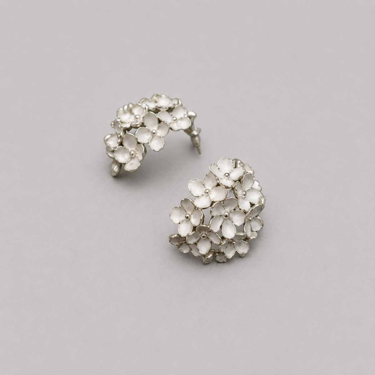 Nanyang Porcelain White Dome Floral Stud Earrings