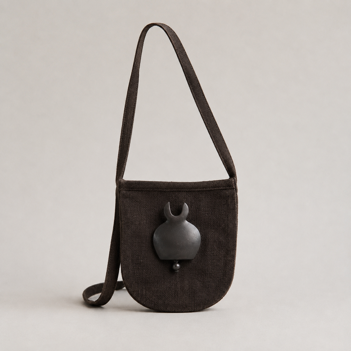Jingsi Bell Handcrafted Ebony Mini Crossbody Bag – Mixed Textured Canvas