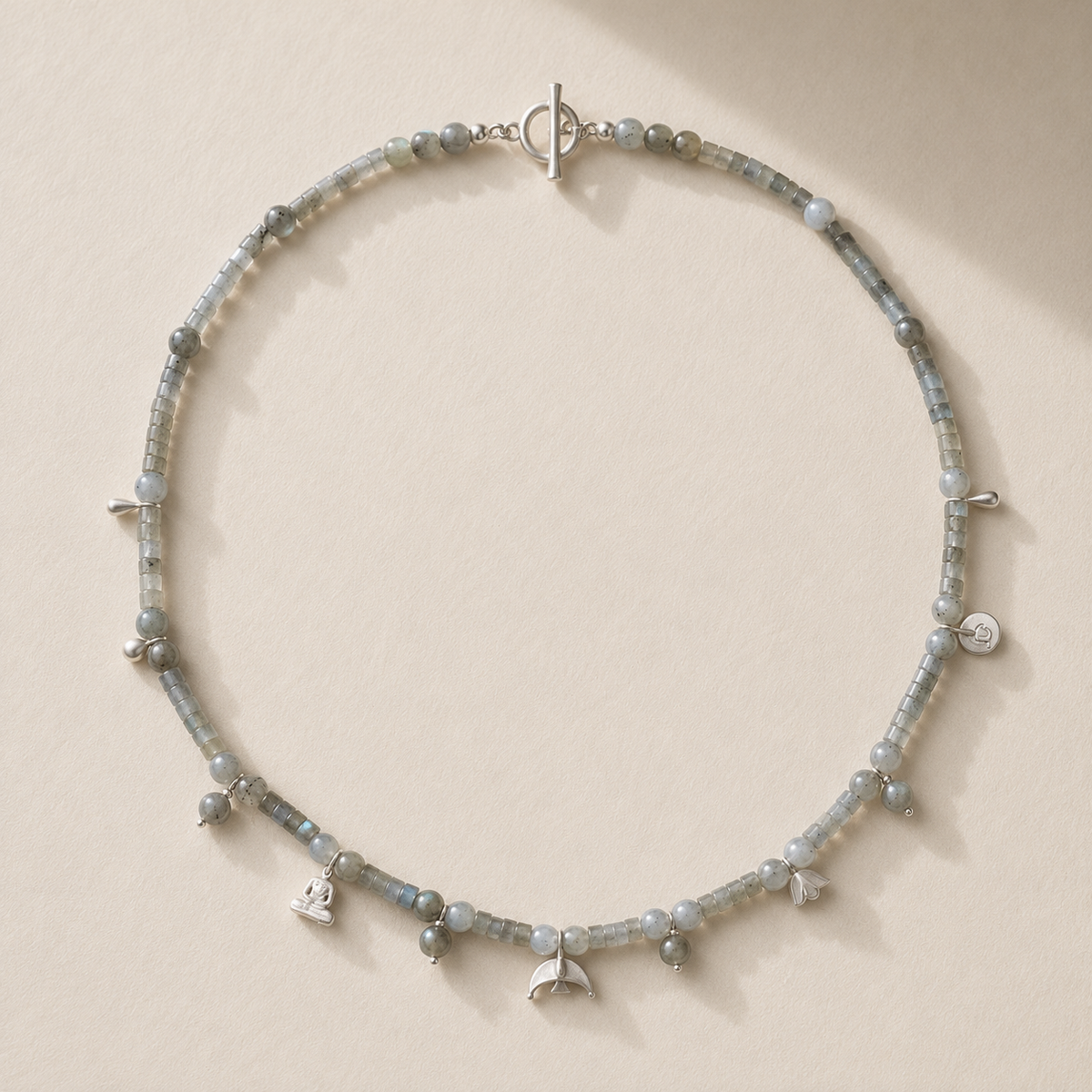 Oracle Bird Sterling Silver Crystal Multi-Pendant Beaded Necklace