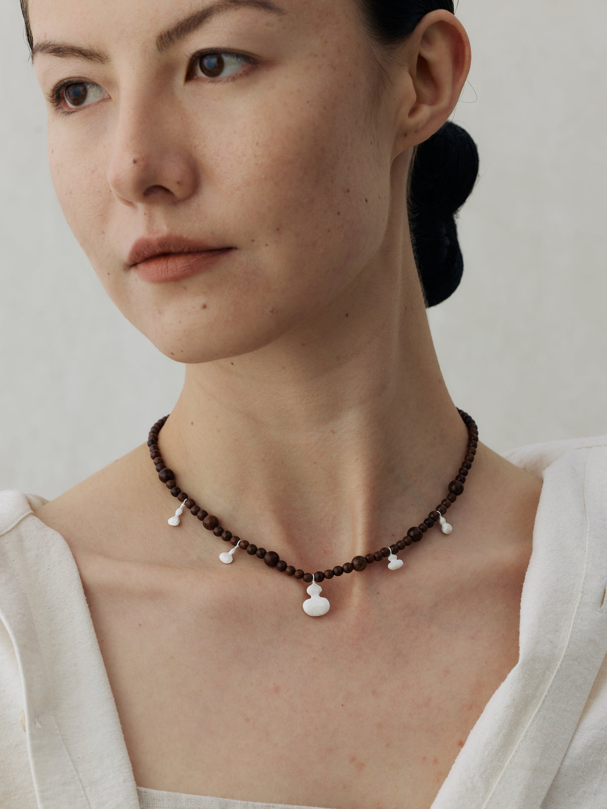 Zizai Gourd Sterling Silver Blackwood Beaded Choker