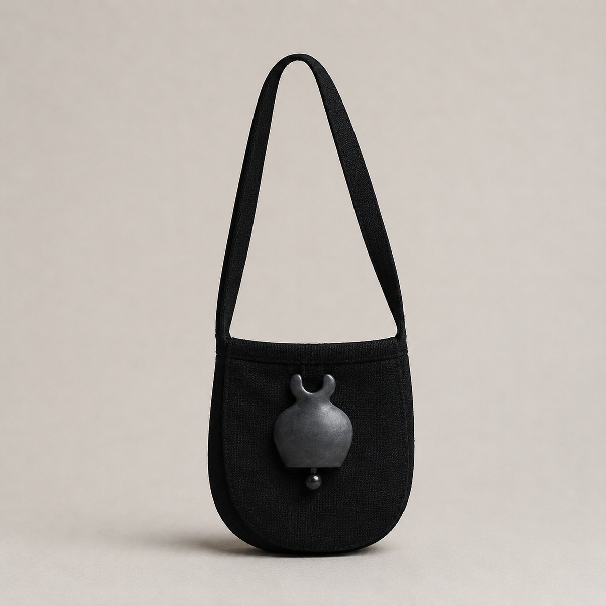 Jingsi Bell Handcrafted Ebony Mini Crossbody Bag – Black Textured Canvas