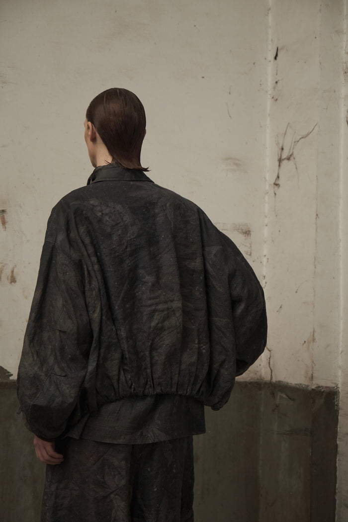Pleated Zip Cropped Jacket (Digital Printed)
