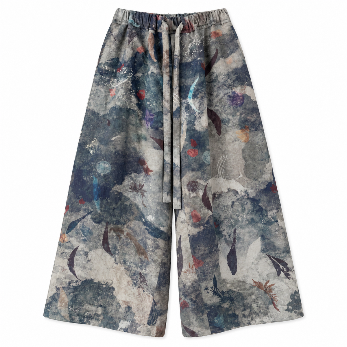 Drawstring Wide-Leg Trousers (Digital Printed)