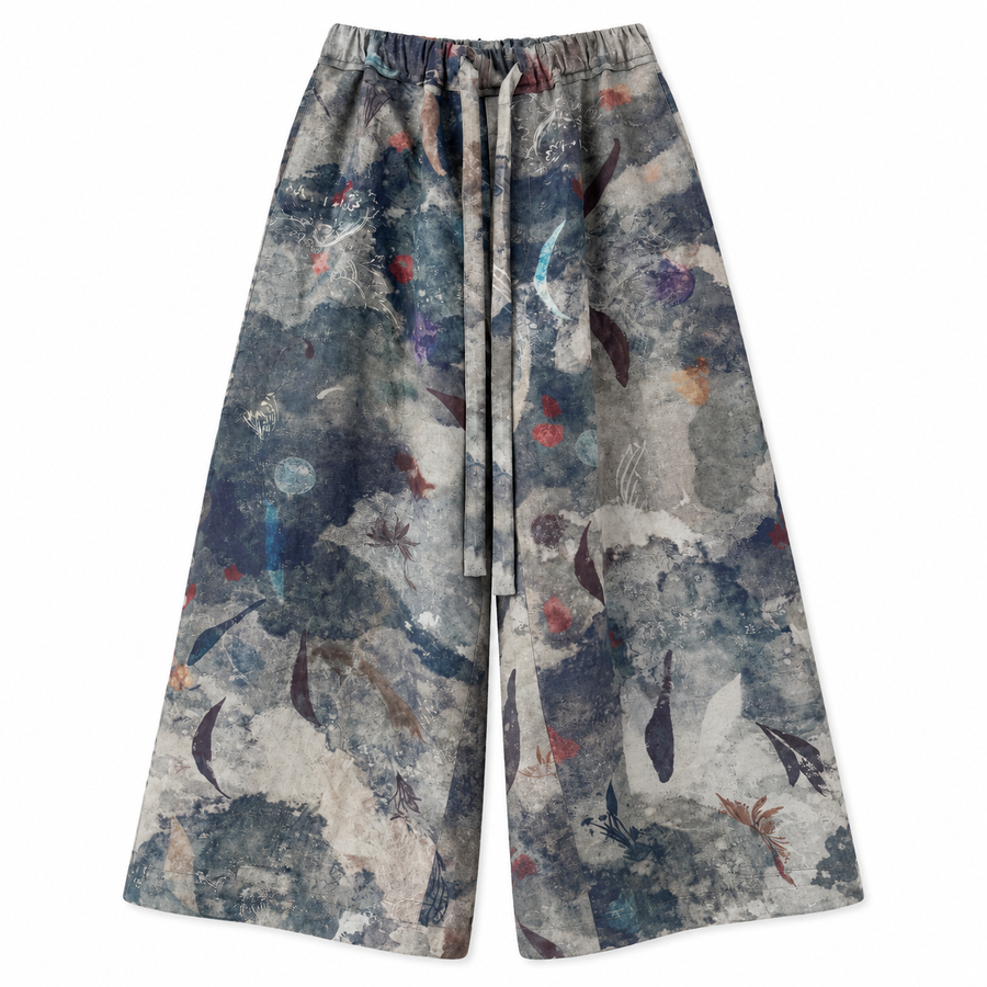 Drawstring Wide-Leg Trousers (Digital Printed)