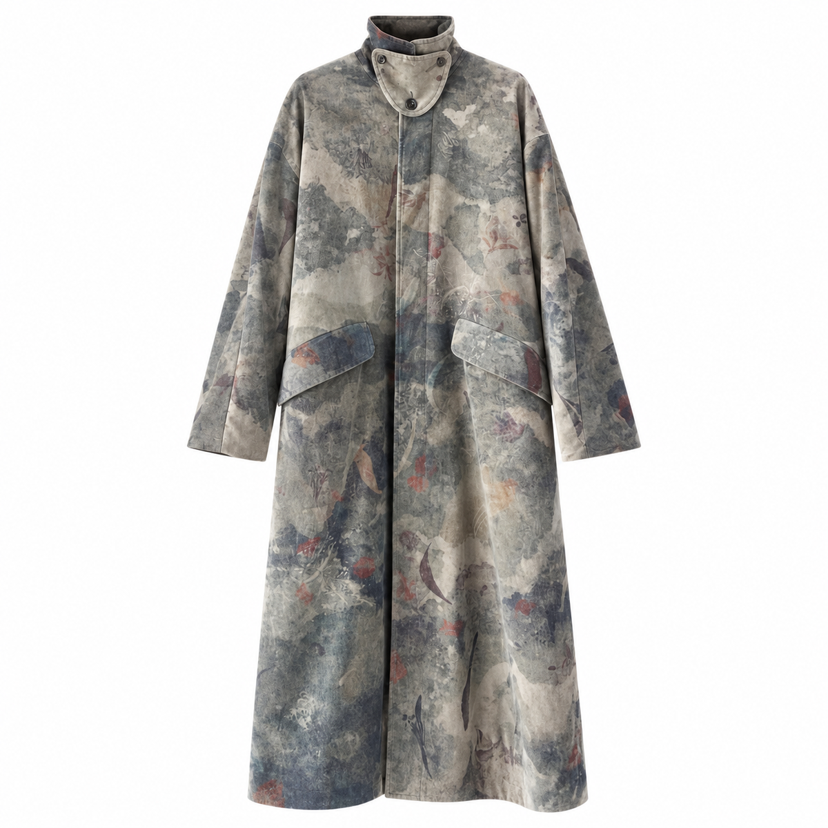 Concealed Placket Batwing Long Coat