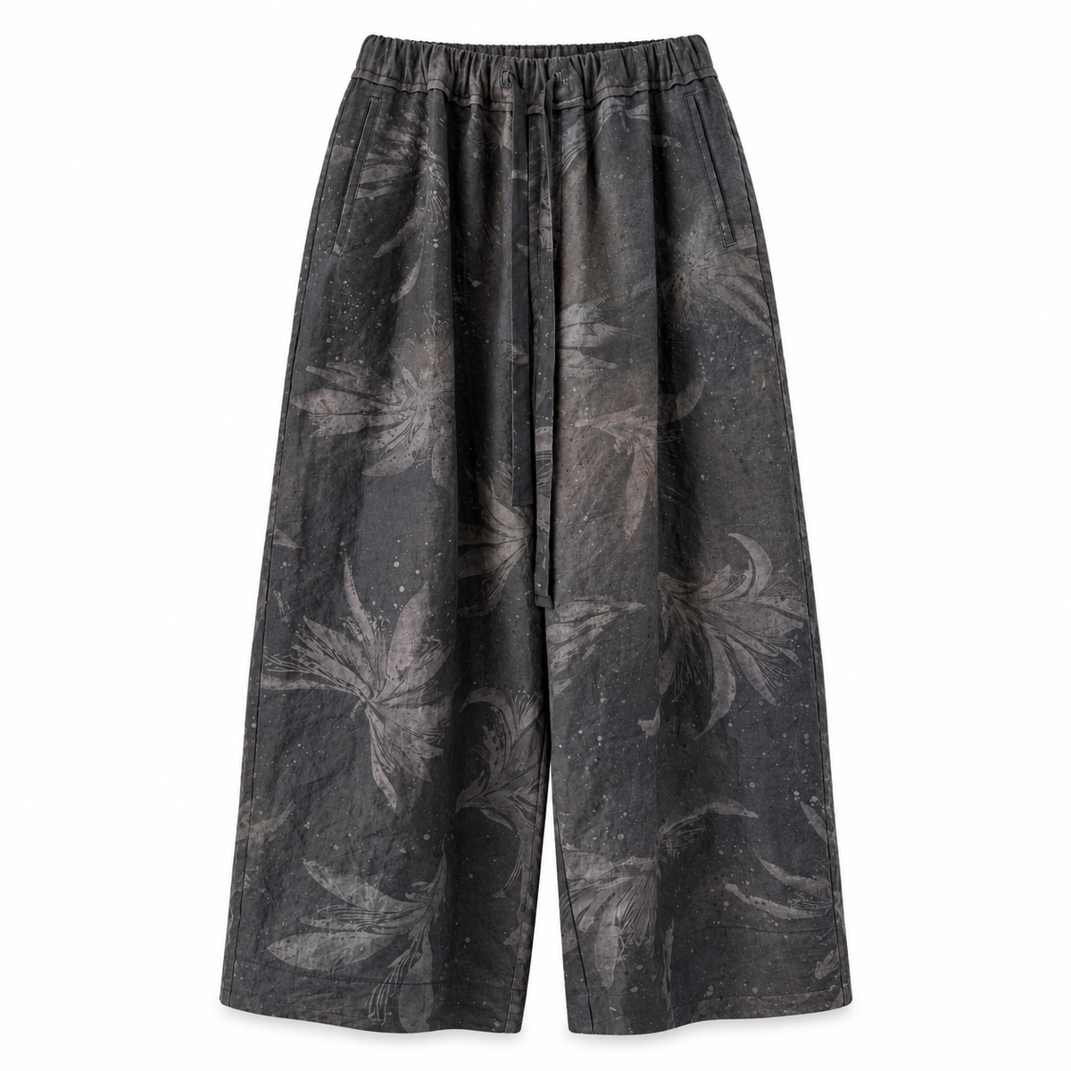 Drawstring Wide-Leg Trousers (Dark Grey)