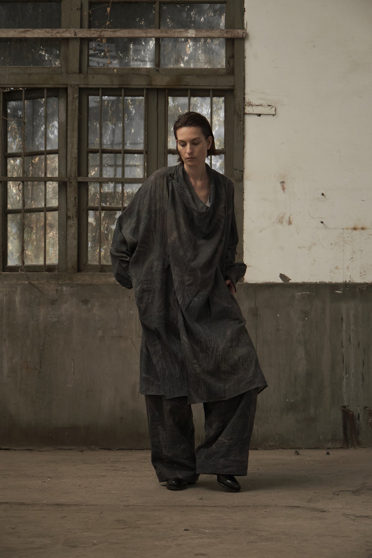 Cowl Neck Long Shirt (Grey)