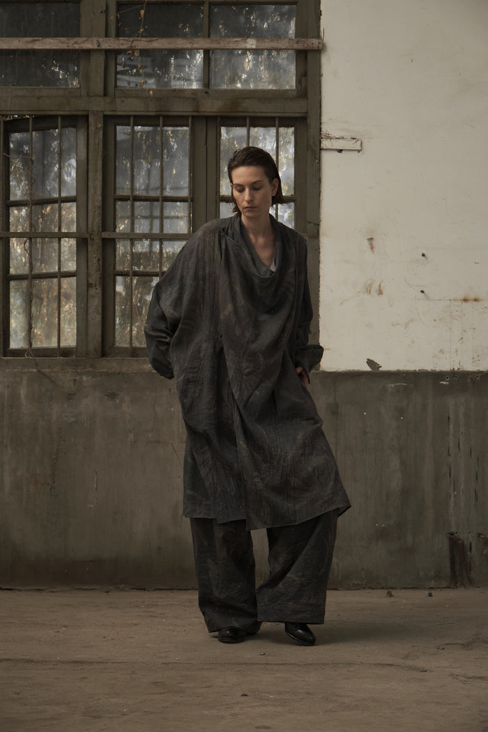 Cowl Neck Long Shirt (Grey)