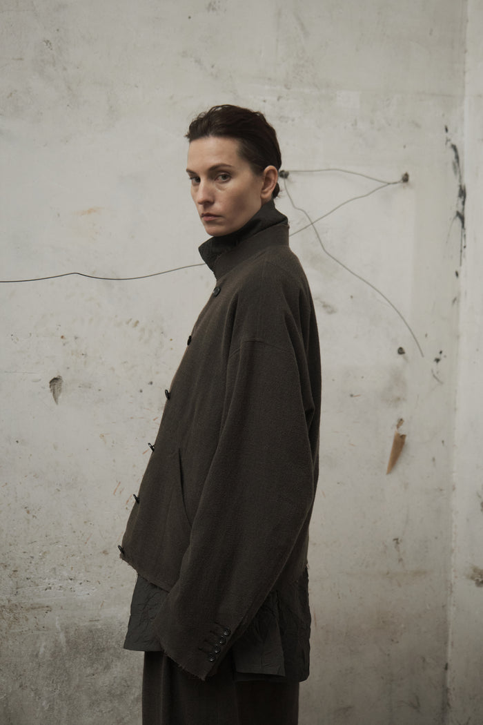 Double-Breasted Stand Collar Cropped Jacket