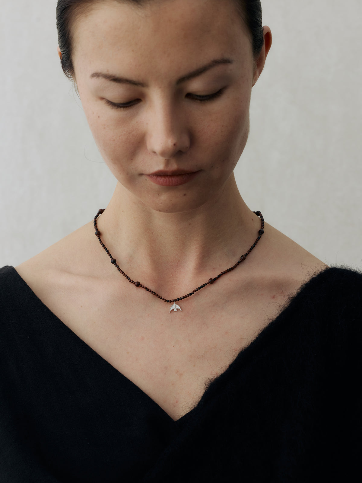 Oracle Bird Sterling Silver Golden Swan Stone Beaded Long Necklace