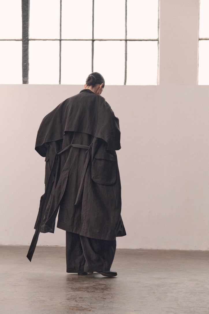 Collared longline trench coat