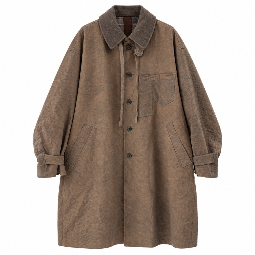 Buttoned Collar Hooded Trench Coat