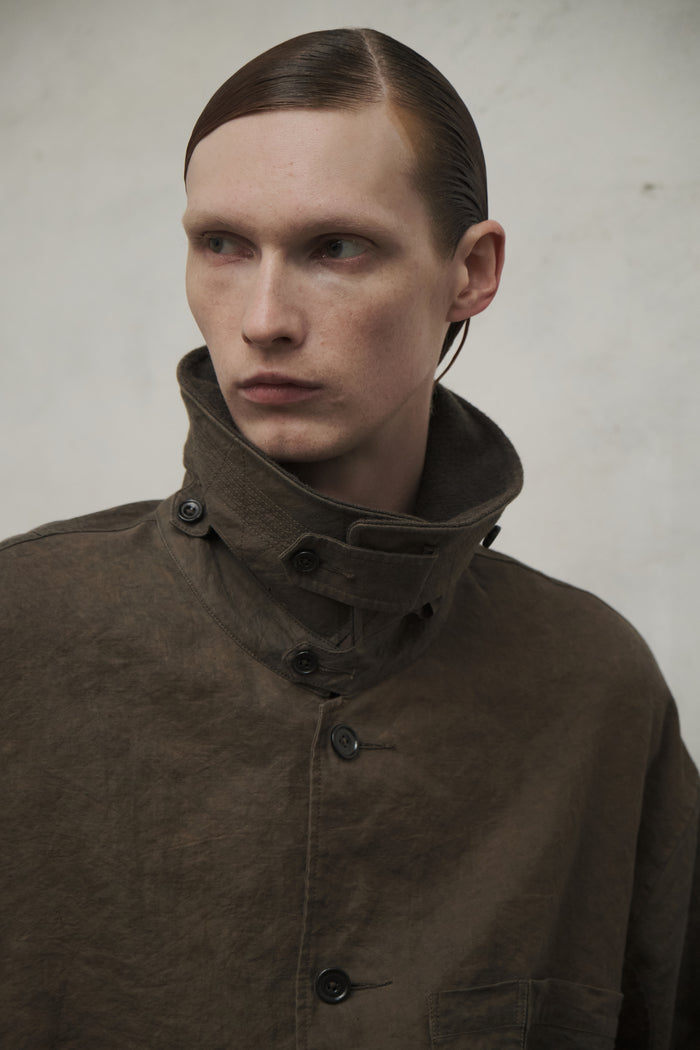 Buttoned Collar Hooded Trench Coat