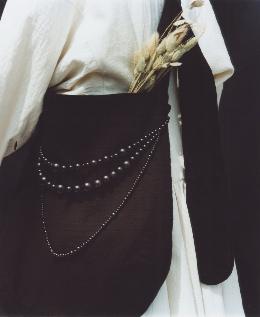 Pebble Handcrafted Ebony Beaded Crossbody Bag – Black Textured Canvas