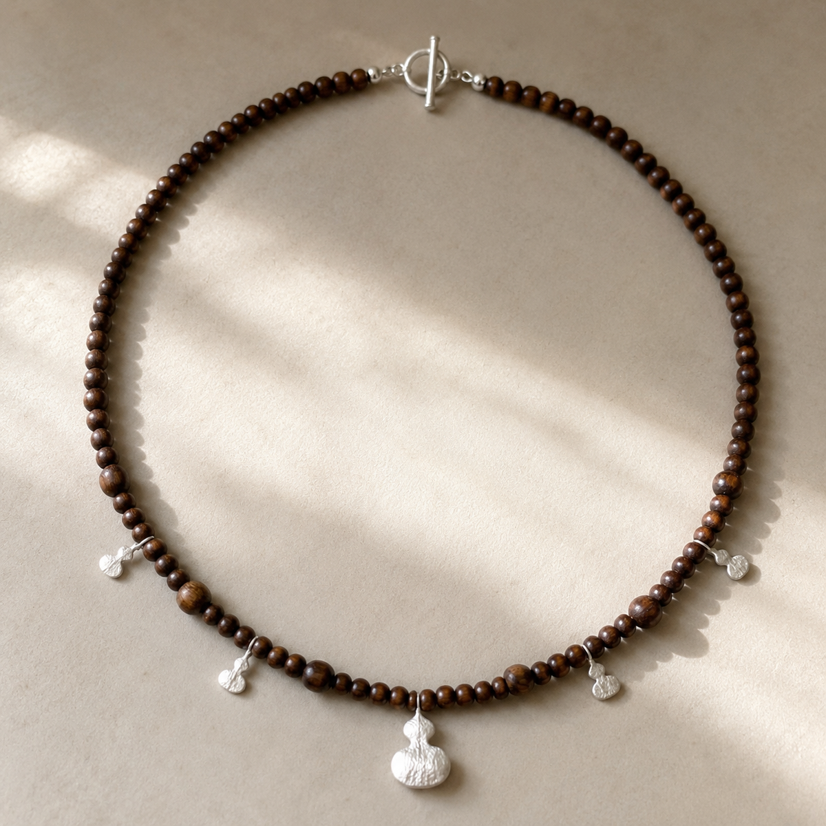 Zizai Gourd Sterling Silver Blackwood Beaded Choker