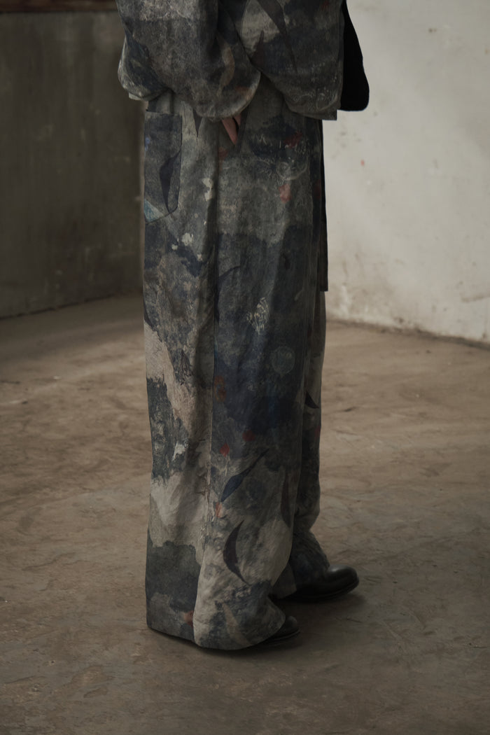 Drawstring Wide-Leg Trousers (Digital Printed)