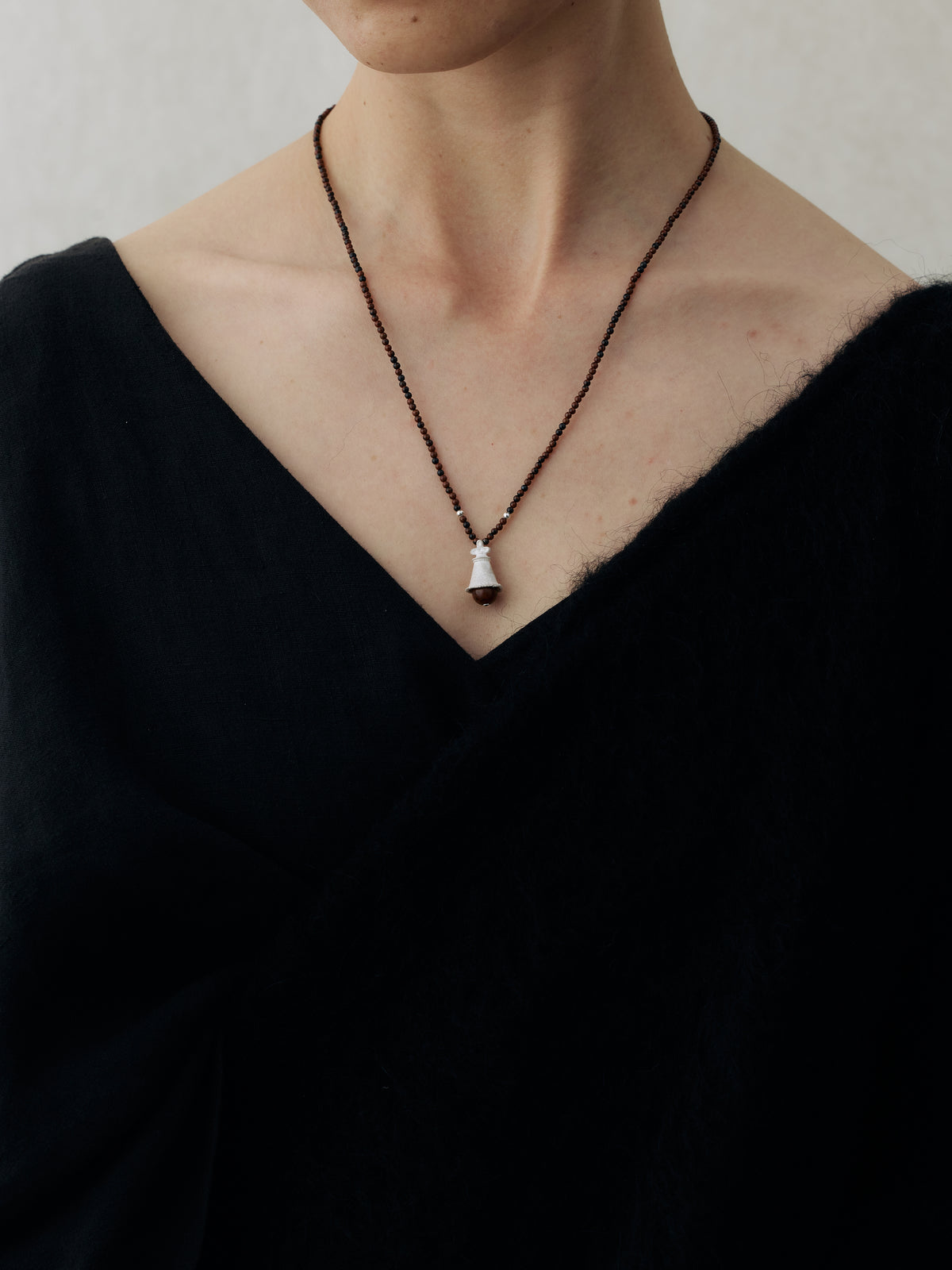 Jingsi Bell Sterling Silver Golden Swan Stone Beaded Pendant Necklace