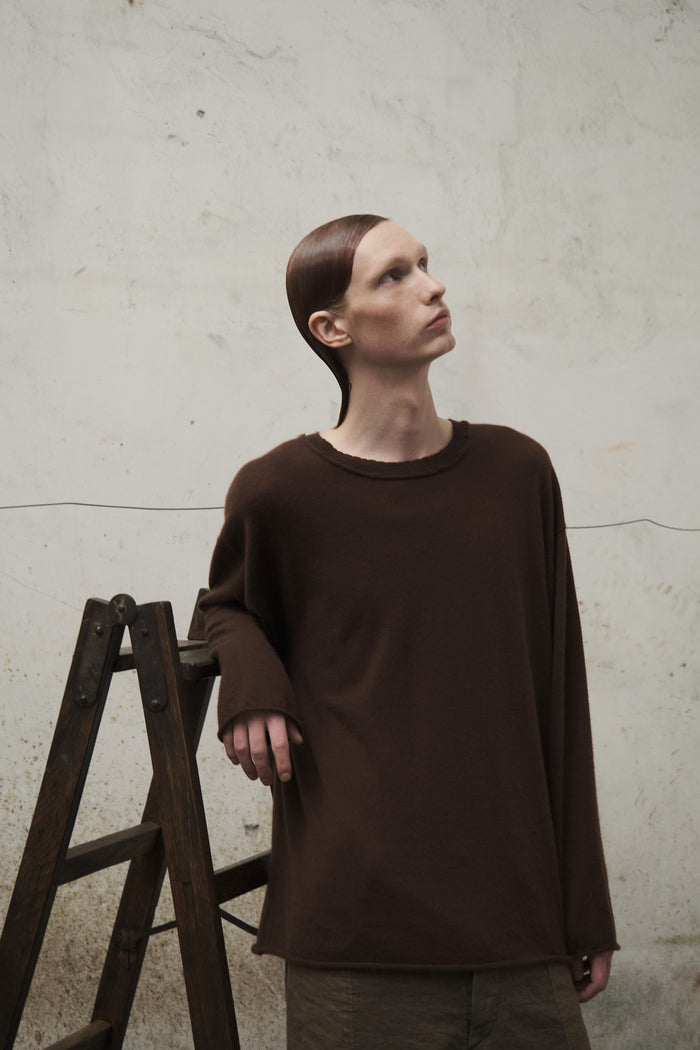 Cashmere Distressed Edge Knit (Dark Brown)