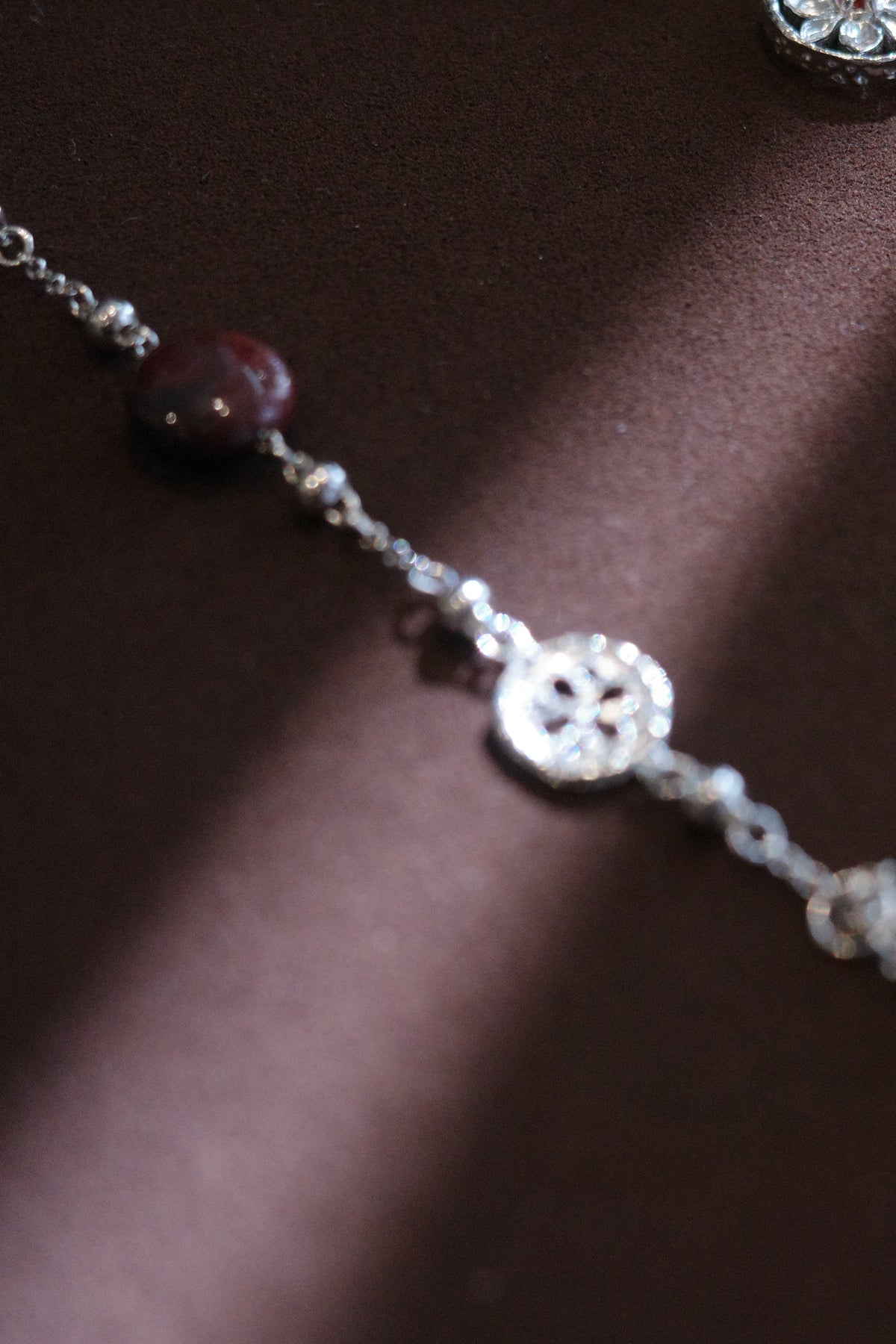 Crimson Lotus Red Stone Beaded Bracelet