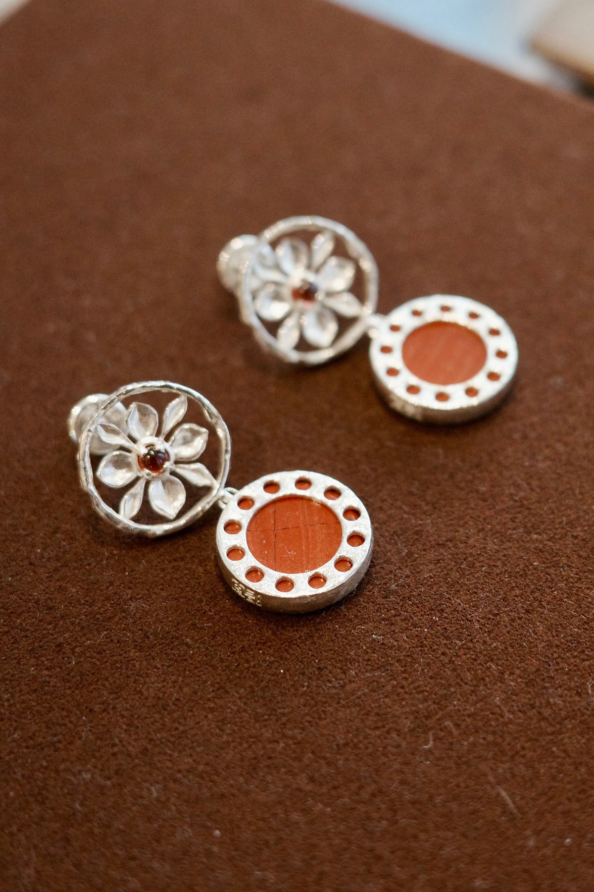 Crimson Lotus Beaded Stud Earrings