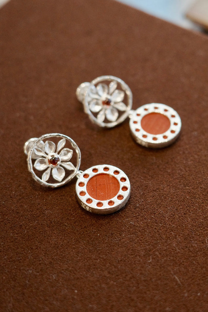 Crimson Lotus Beaded Stud Earrings