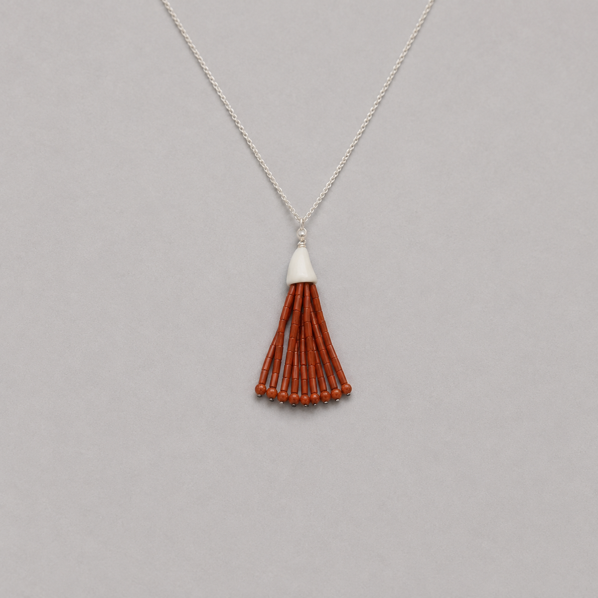 Horn Tassel Sterling Silver Red Stone Tassel Pendant Necklace
