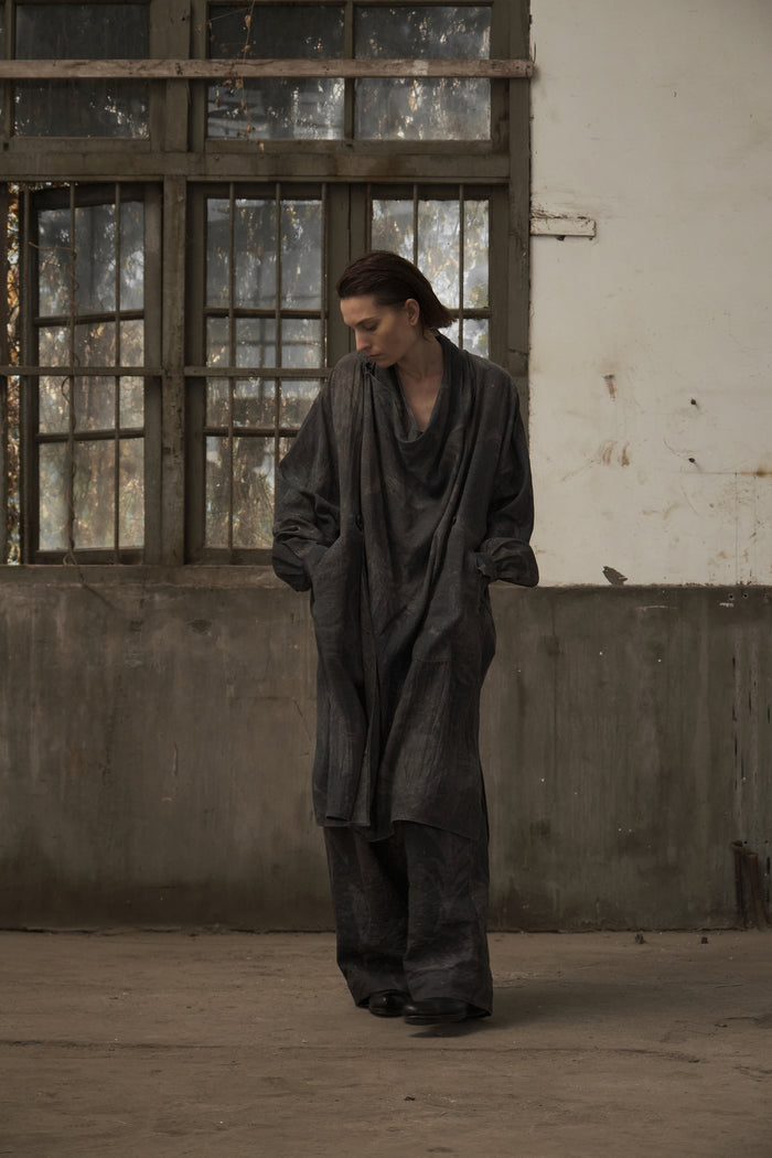 Cowl Neck Long Shirt (Grey)