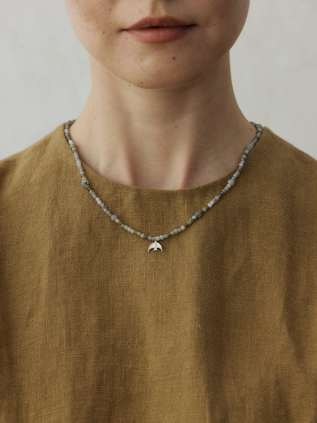 Oracle Bird Sterling Silver Crystal Beaded Long Necklace