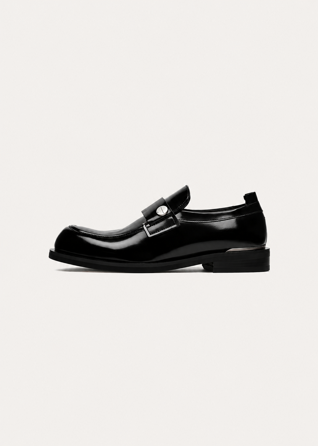 Metal Button Leather Loafers