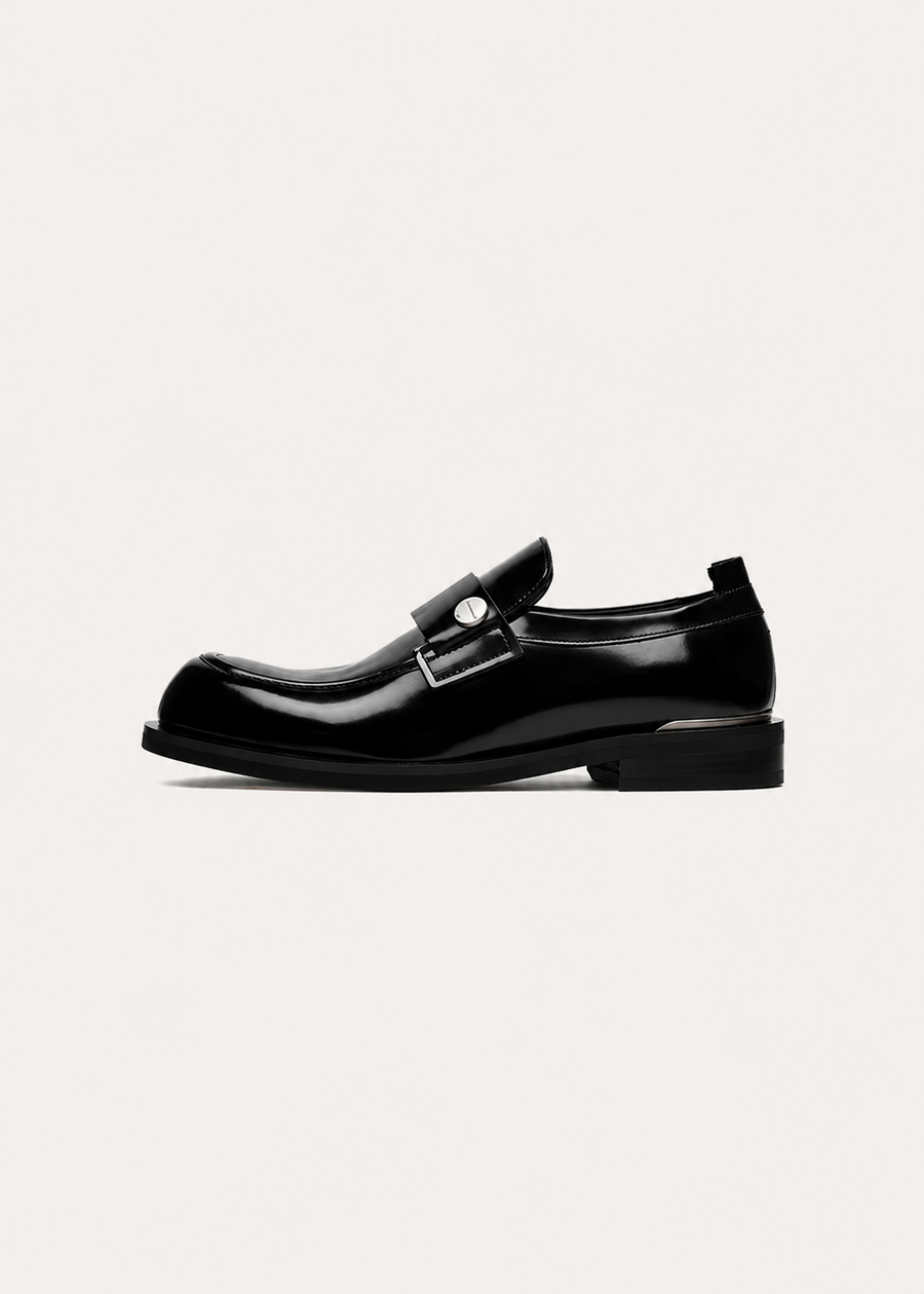 Metal Button Leather Loafers