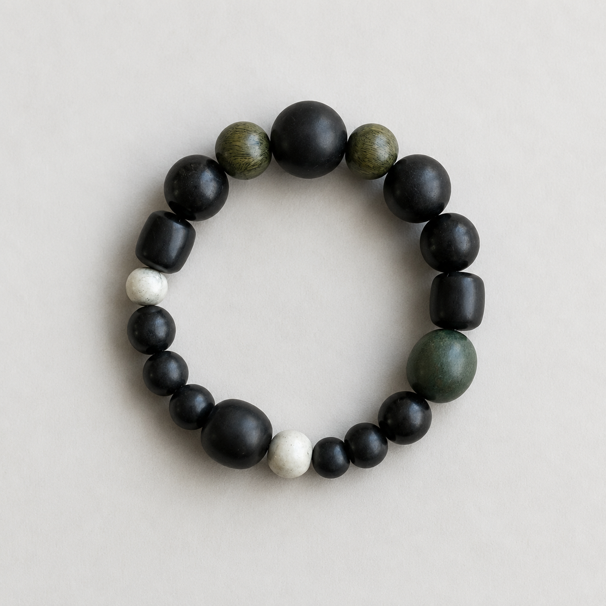 Zizai Gourd Large Sterling Silver, Green Sandalwood & Ebony Bracelet