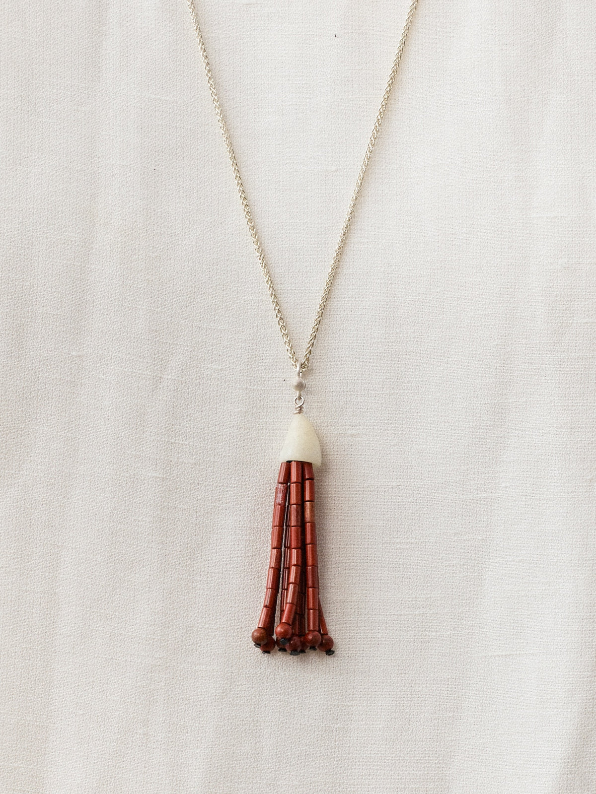 Horn Tassel Sterling Silver Red Stone Tassel Pendant Necklace
