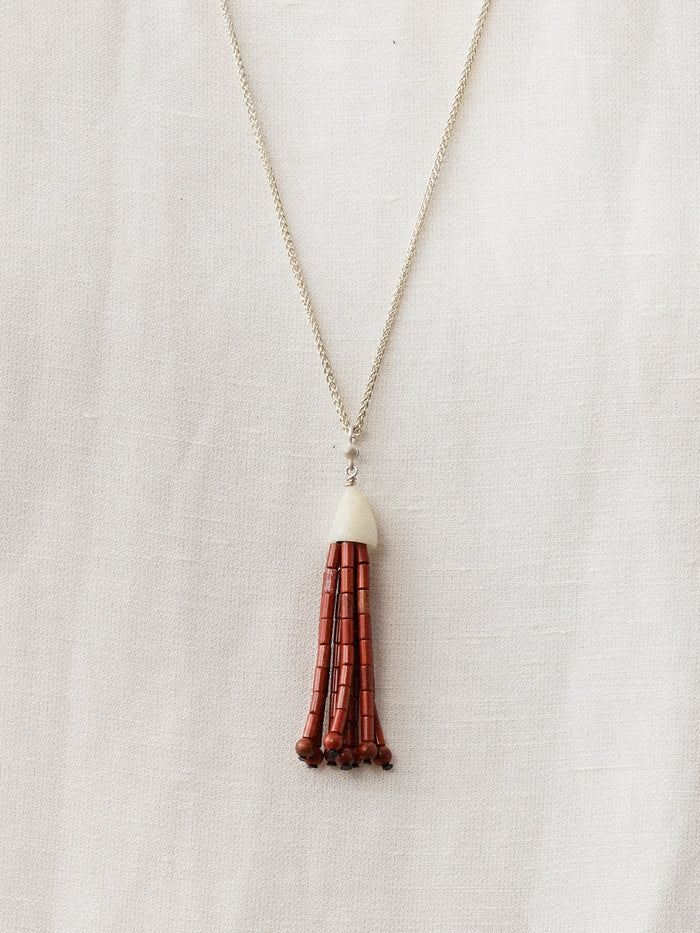 Horn Tassel Sterling Silver Red Stone Tassel Pendant Necklace
