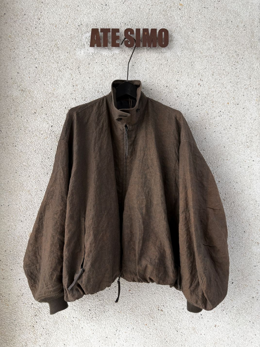 Pleated Zip Cropped Jacket (Washed Brown)