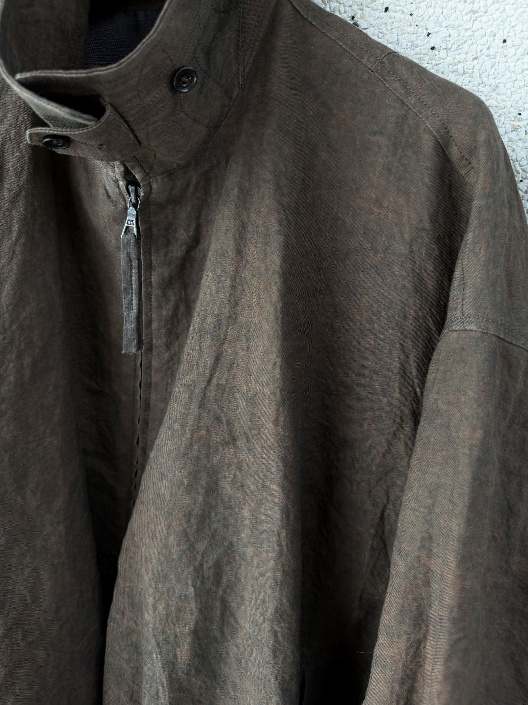 Pleated Zip Cropped Jacket (Washed Brown)