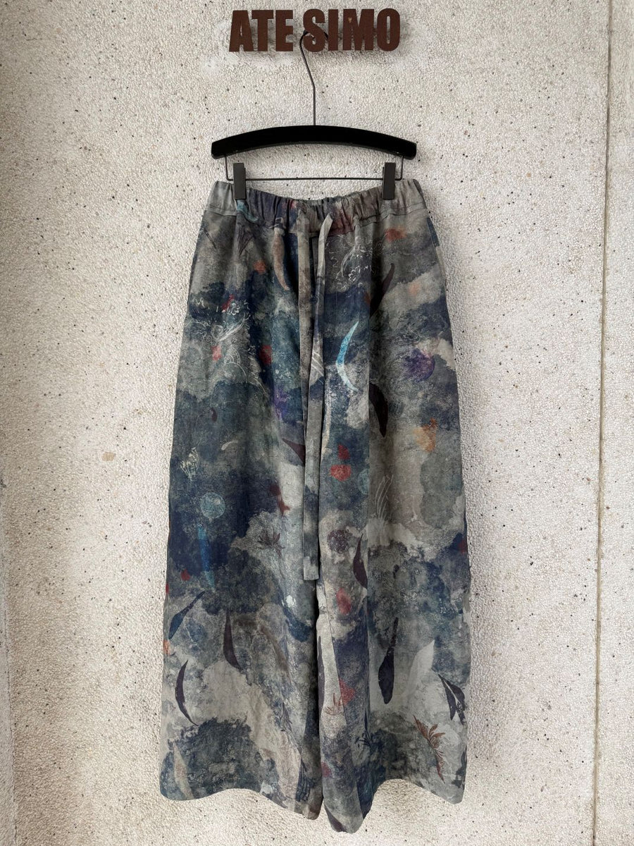 Drawstring Wide-Leg Trousers (Digital Printed)