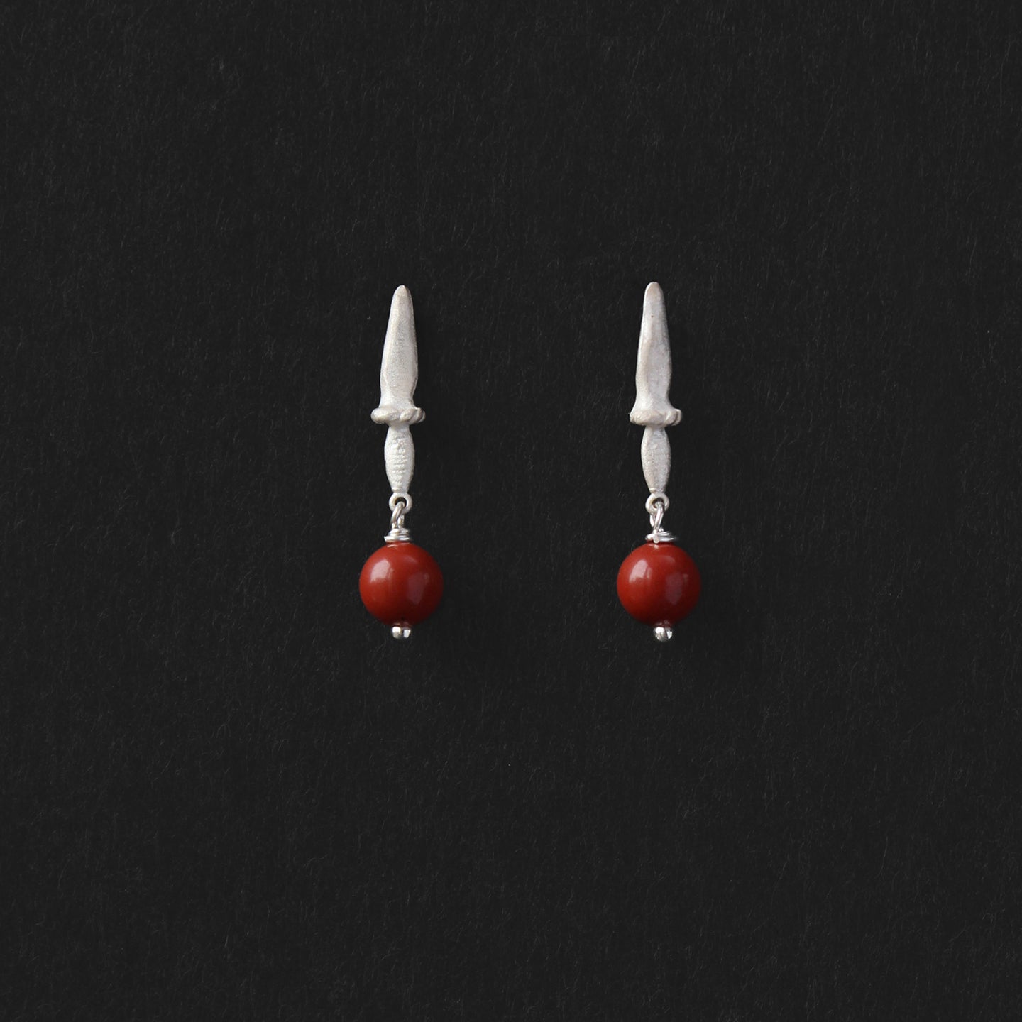 Leaf Tip Sterling Silver Red Stone Pendant Earrings