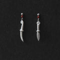 Hooked Moon Asymmetrical Sterling Silver Red Stone Drop Earrings