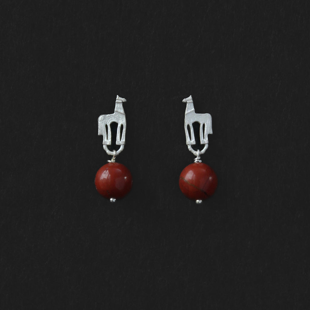 Youma Red Stone Round Bead Drop Earrings