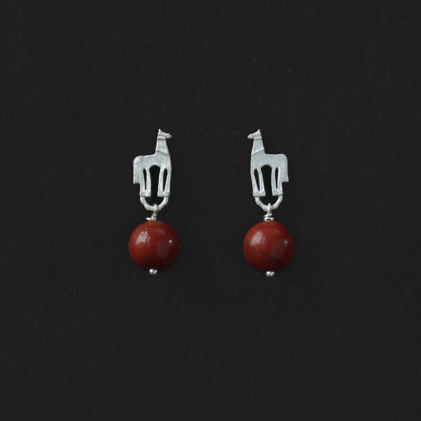 Youma Red Stone Round Bead Drop Earrings