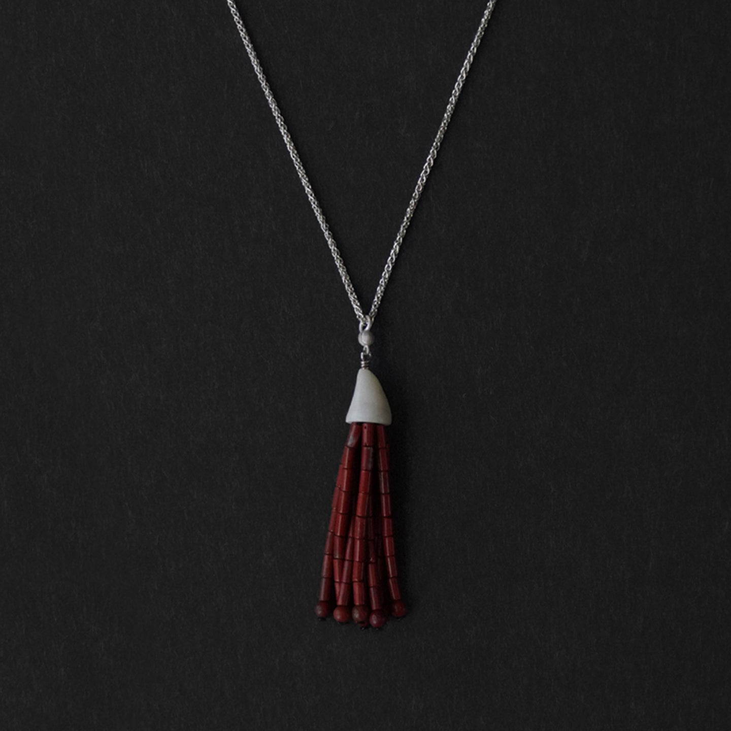 Horn Tassel Sterling Silver Red Stone Tassel Pendant Necklace