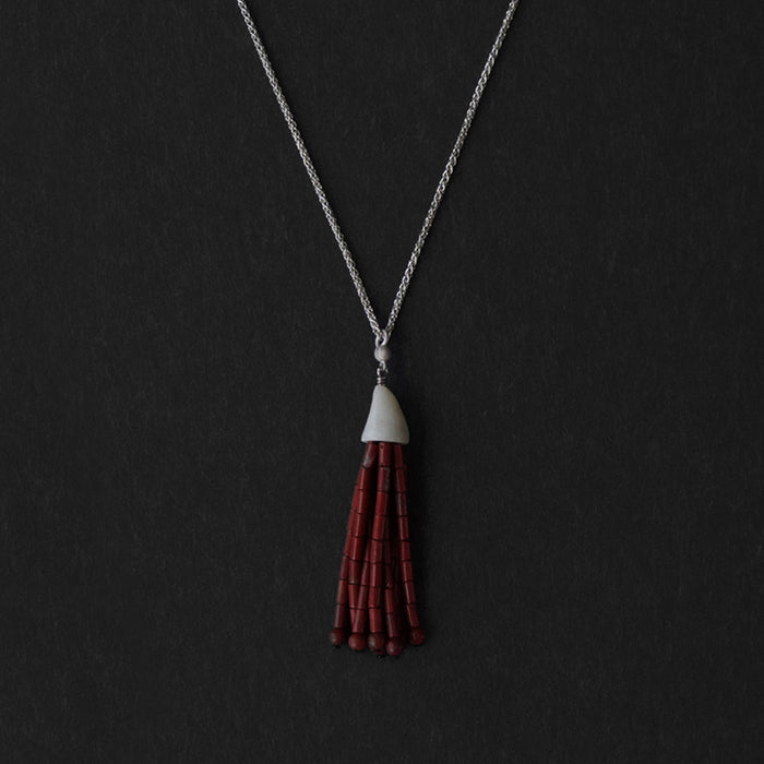 Horn Tassel Sterling Silver Red Stone Tassel Pendant Necklace