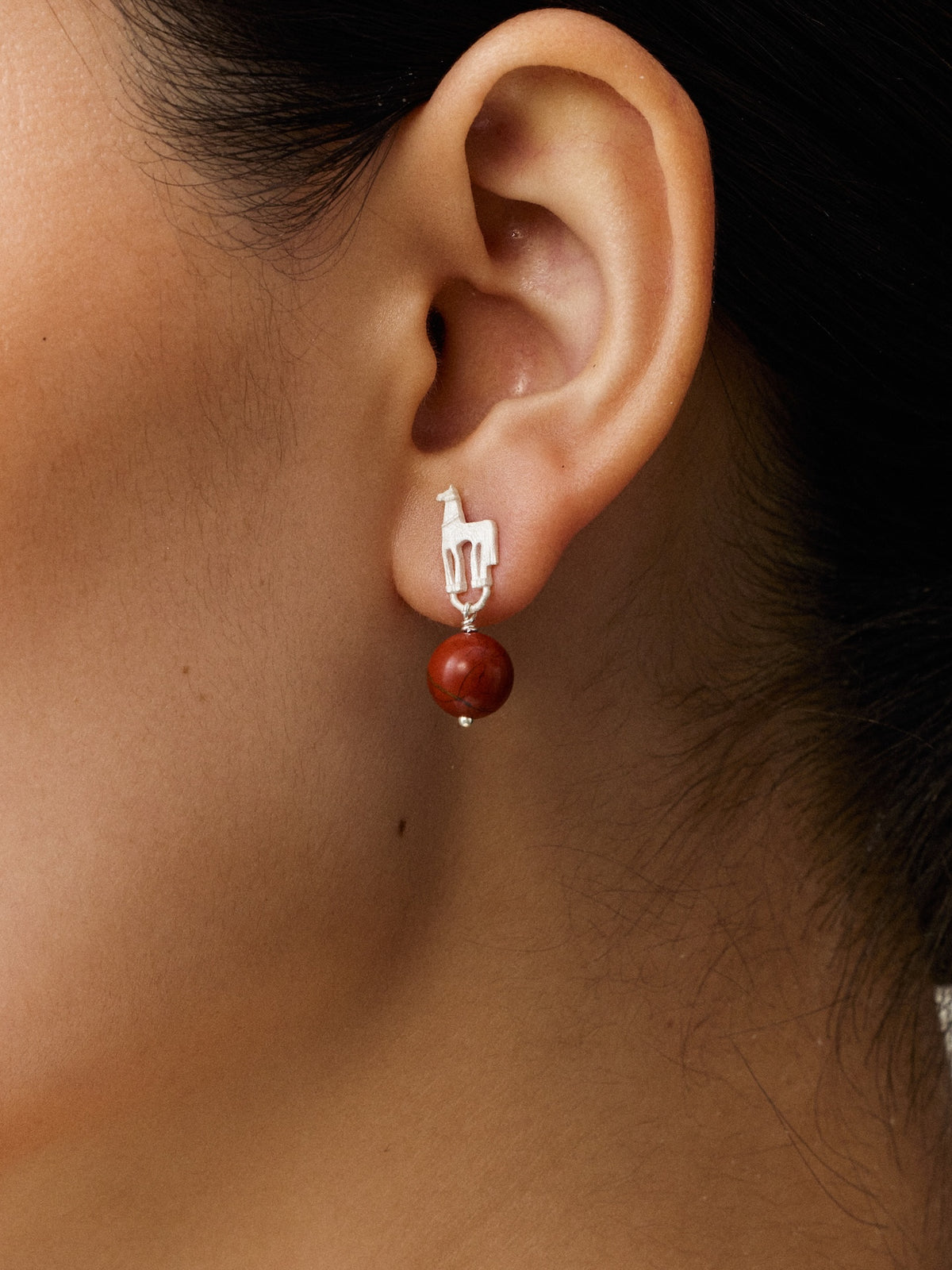 Youma Red Stone Round Bead Drop Earrings